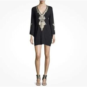 Calypso St Barth Embroidered V Neck Bell Sleeve Tunic Dress‎ M